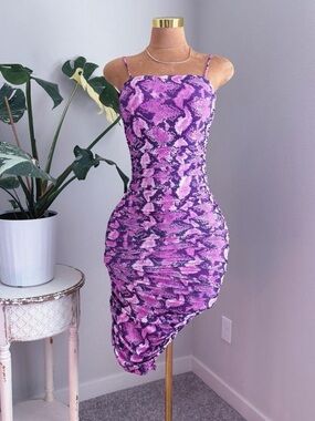 Steve Madden Pink Python Ruched Bodycon Midi Dress | Y2K Clubwear Barbie Glam